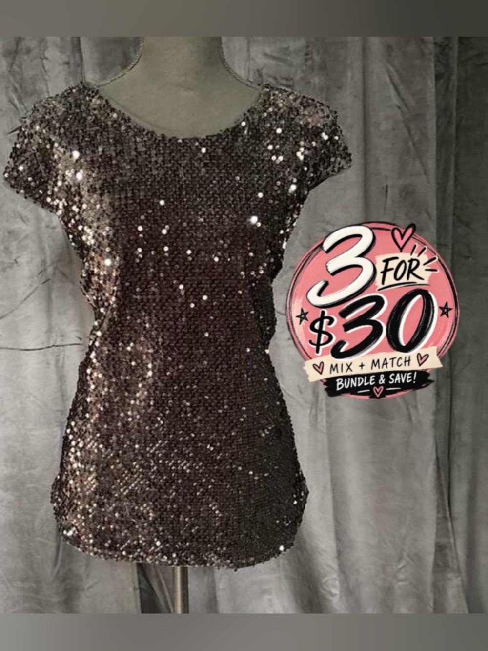 Mossimo Black Sequined Short Sleeve Top Sz XL 3 FOR $30! ✨